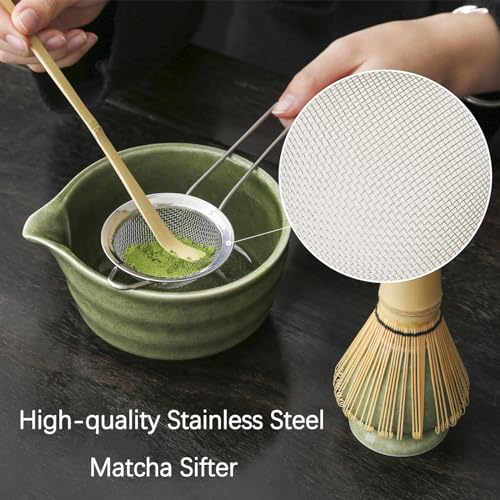 Buucup Matcha Set, Matcha Bowl with Spout, Matcha Whisk and Holder, Bamboo matcha Scoop and Stainless Sifter - 5 Pcs Jade Green Matcha Set Kit for Matcha Lover - Image 4