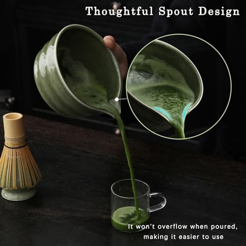 Buucup Matcha Set, Matcha Bowl with Spout, Matcha Whisk and Holder, Bamboo matcha Scoop and Stainless Sifter - 5 Pcs Jade Green Matcha Set Kit for Matcha Lover - Image 5