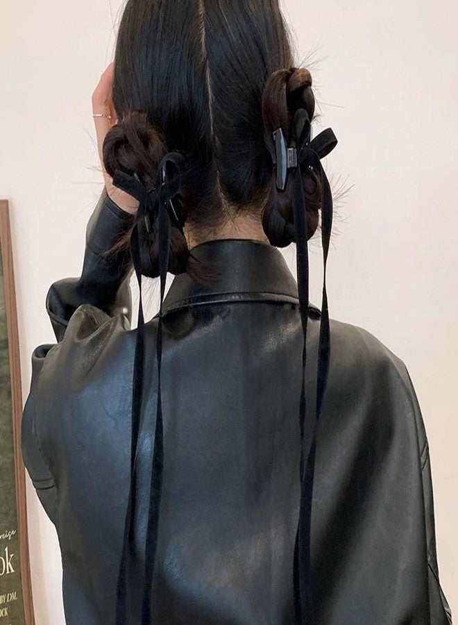 Funlovin Elegant Hair Clips Set: 2 Pairs Velvet Ribbon Bows with Long Tails for Women, Girls, Teens - Claw Clips in Black and Khaki for Thick or Thin Hair - Image 3