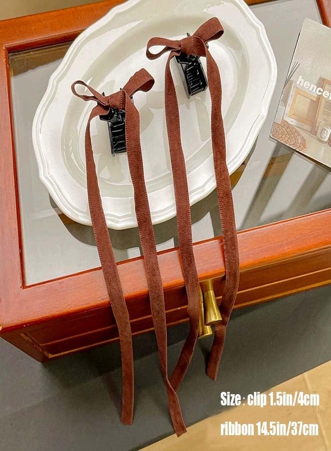 Funlovin Elegant Hair Clips Set: 2 Pairs Velvet Ribbon Bows with Long Tails for Women, Girls, Teens - Claw Clips in Black and Khaki for Thick or Thin Hair - Image 5