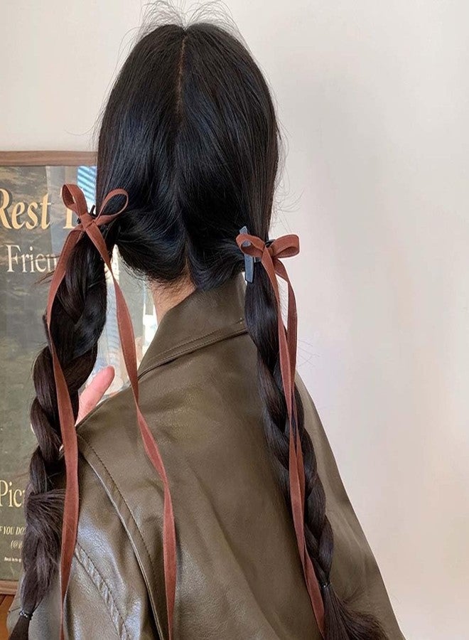 Funlovin Elegant Hair Clips Set: 2 Pairs Velvet Ribbon Bows with Long Tails for Women, Girls, Teens - Claw Clips in Black and Khaki for Thick or Thin Hair - Image 2