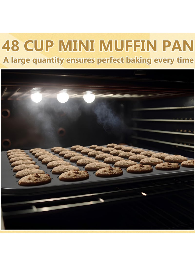 1 Pcs 48 Cup Mini Muffin Pan 15.94 x 12.6 x 0.79 Inches Nonstick Small Cupcake Pan Steel Mini Muffin Tin for Baking Cheesecake Tailgate Party supplies, Dishwasher Safe (Black)  - Image 3