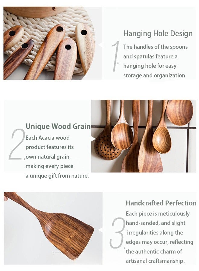 HOOPZOZA 9PCS Wooden Cooking Spoon Set  Wooden Spoons for Cooking Wooden Utensils for Cooking Wooden Cooking Utensils Natural Teak Wooden Kitchen Utensil Set with Spoon Rest - Image 4