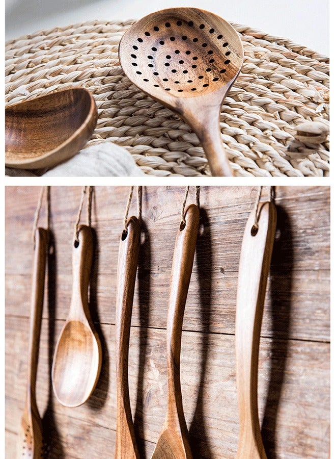 HOOPZOZA 9PCS Wooden Cooking Spoon Set  Wooden Spoons for Cooking Wooden Utensils for Cooking Wooden Cooking Utensils Natural Teak Wooden Kitchen Utensil Set with Spoon Rest - Image 5