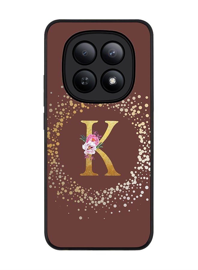 For Xiaomi Redmi Note 15 5G / Poco M8 Case,Slim fit Camera Protection, Shockproof Thin Phone cover  - Custom Monogram Floral - K  (Brown )