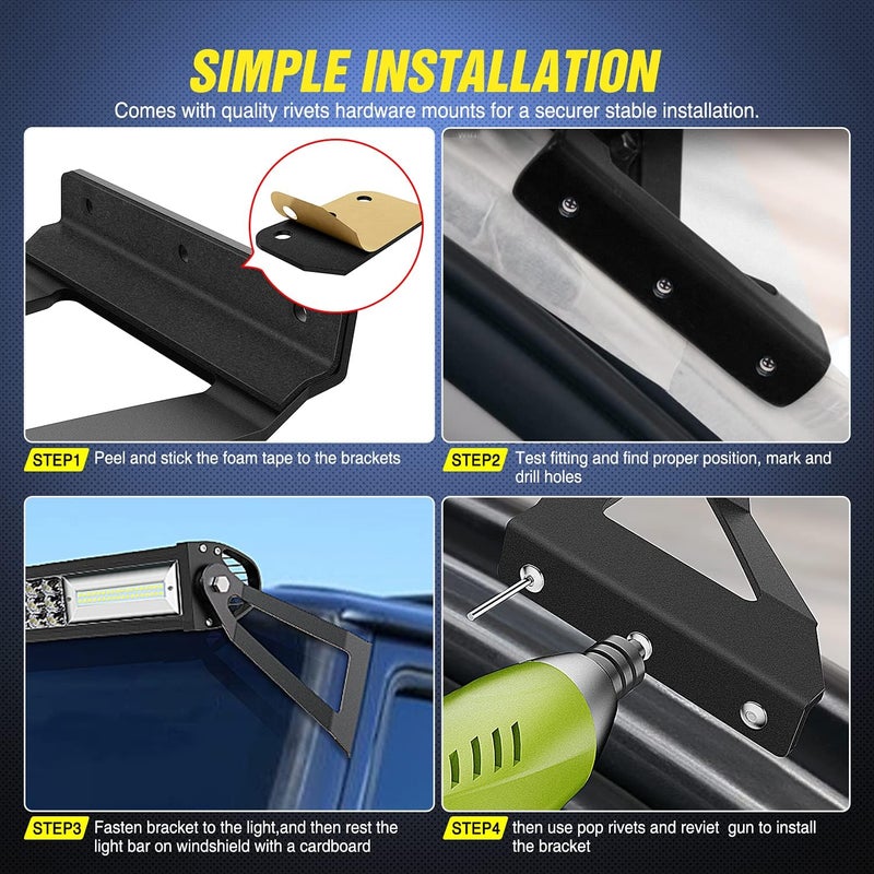 Nilight 2PCS 50” Curved LED Light Bar Bracket at Upper Windshield Roof Cab for 1984-2001 Jeep Cherokee XJ & 1986-1992 Comanche MJ, 2 Years Warranty - Image 5