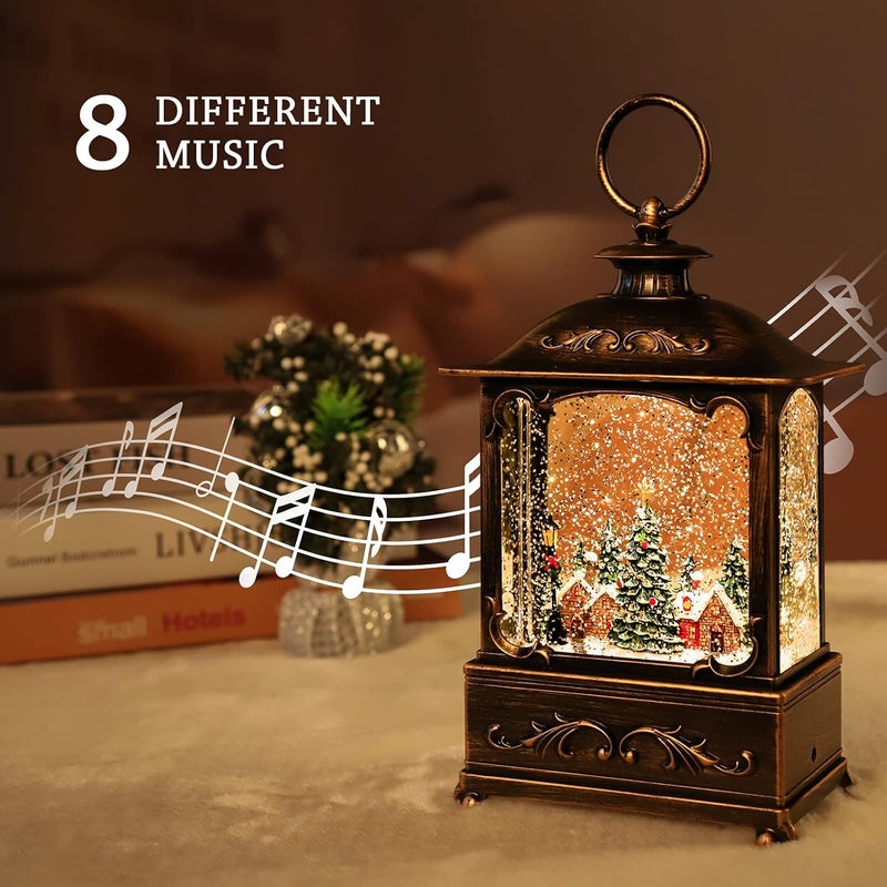 KAMPGO Christmas Village Snow Globe Lantern,Christmas Decorations Indoor Water Lantern Swirling Glittering with Music & Timer, USB/Battery Operated Lighted Lanterns for Home Decor Gifts (Forest House) - Image 4