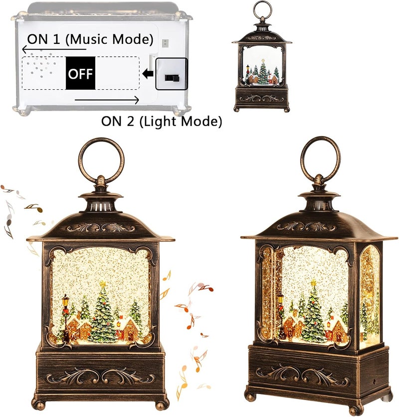 KAMPGO Christmas Village Snow Globe Lantern,Christmas Decorations Indoor Water Lantern Swirling Glittering with Music & Timer, USB/Battery Operated Lighted Lanterns for Home Decor Gifts (Forest House) - Image 3