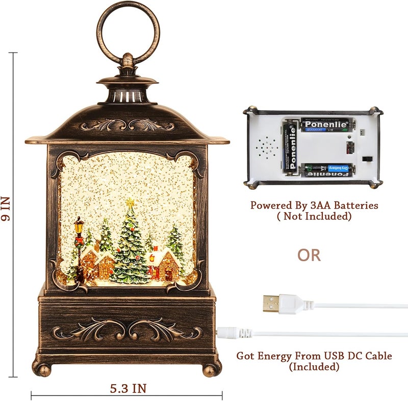 KAMPGO Christmas Village Snow Globe Lantern,Christmas Decorations Indoor Water Lantern Swirling Glittering with Music & Timer, USB/Battery Operated Lighted Lanterns for Home Decor Gifts (Forest House) - Image 2