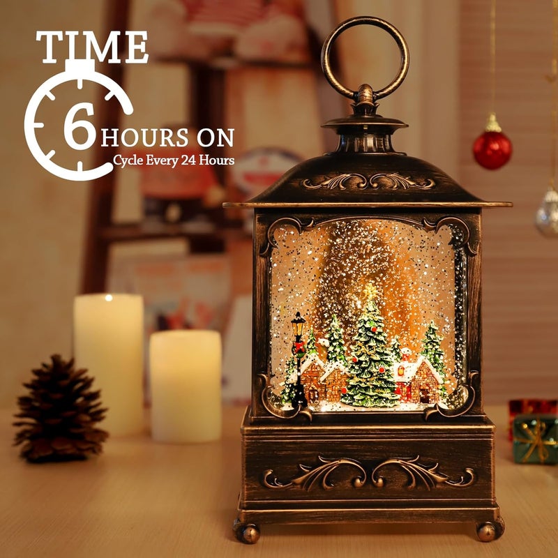 KAMPGO Christmas Village Snow Globe Lantern,Christmas Decorations Indoor Water Lantern Swirling Glittering with Music & Timer, USB/Battery Operated Lighted Lanterns for Home Decor Gifts (Forest House) - Image 5