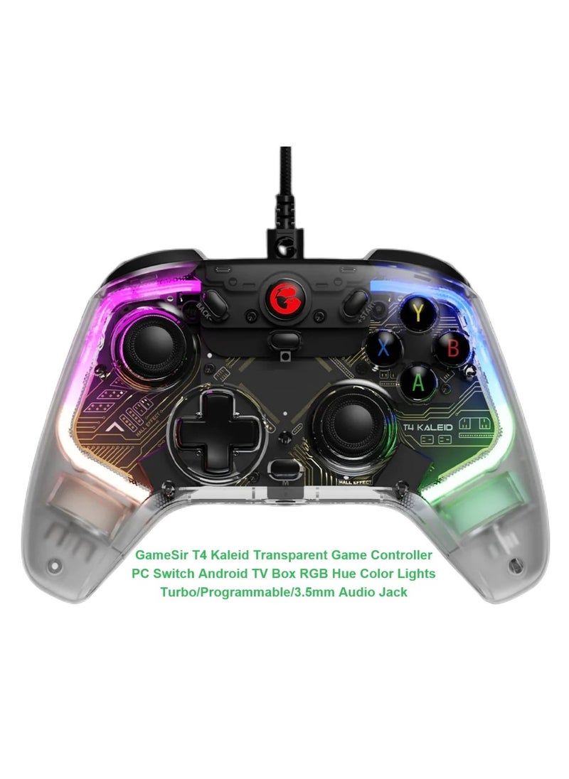 General - Wired Gamepad GameSir T4 Kaleid Transparent Game Controller for PC Switch Android TV Box RGB Hue Color Lights with Turbo/Programmable/3.5mm Audio Jack - Image 1
