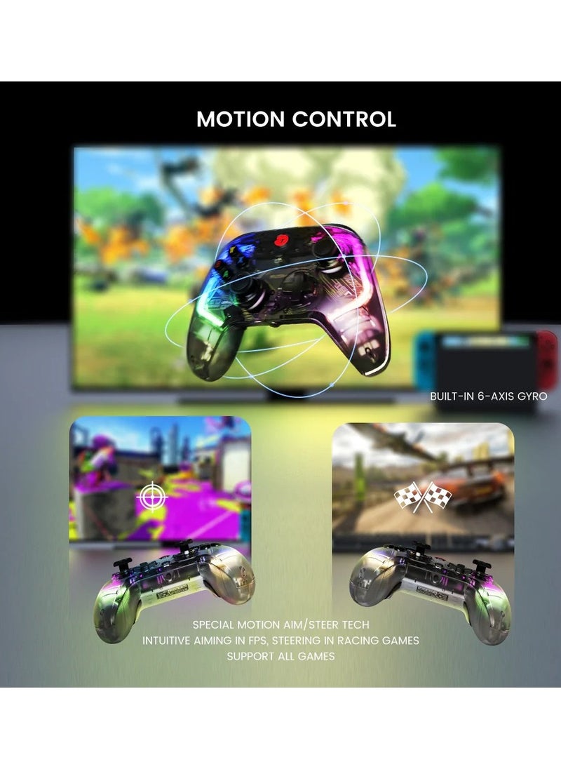 General - Wired Gamepad GameSir T4 Kaleid Transparent Game Controller for PC Switch Android TV Box RGB Hue Color Lights with Turbo/Programmable/3.5mm Audio Jack - Image 1