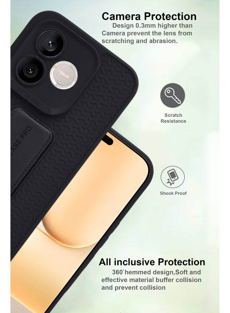 Honor 600 Lite - Black Semi Soft Self Designed Magnetic Back Stand Case  With Foldable Kickstand & Finger Strap - Image 2