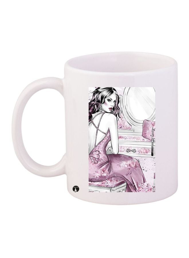 RYN Lady Printed Coffee Mug White/Pink/Grey 11ounce