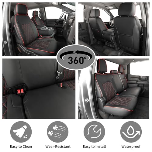 coverdream Silverado Seat Covers for 2019-2026 Chevy Silverado & GMC Sierra 1500/2500/3500 CrewCab w/Rear Seat Storage Pickup Seat Cushion,Waterproof Faux Leather Truck Seat Protector(Full Set,Black/Red) - Image 4