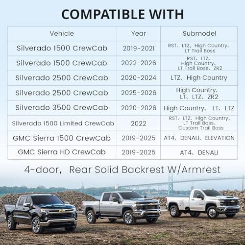 coverdream Silverado Seat Covers for 2019-2026 Chevy Silverado & GMC Sierra 1500/2500/3500 CrewCab w/Rear Seat Storage Pickup Seat Cushion,Waterproof Faux Leather Truck Seat Protector(Full Set,Black/Red) - Image 3