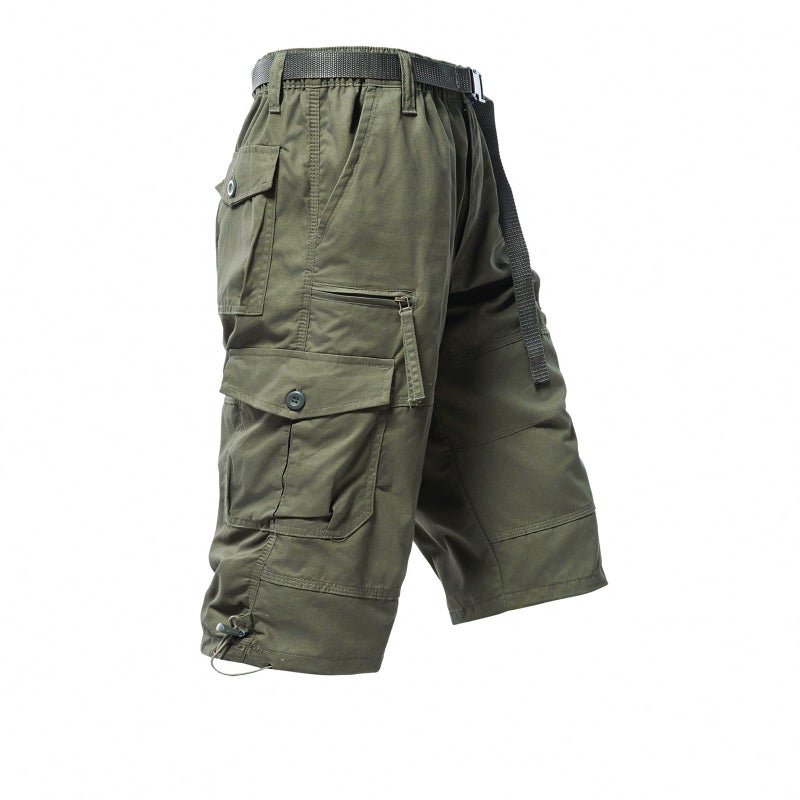 Mylldey Men's Cargo Shorts 3/4 Relaxed Fit Mens Running Shorts 7 Pockets Elastic Waist Cotton Hiking Shorts (DarkGreen, L-1) - Image 1