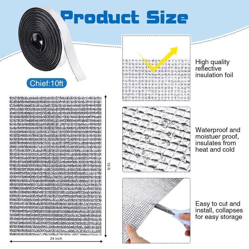 Frienda Rv Window Reflective Insulation Roll 24inchx10ft Double Aluminum Foil Heat Bubble Thermal Window Shade Door Cover Blackout for Garage Roof Travel Camper Skylight Shield - Image 2