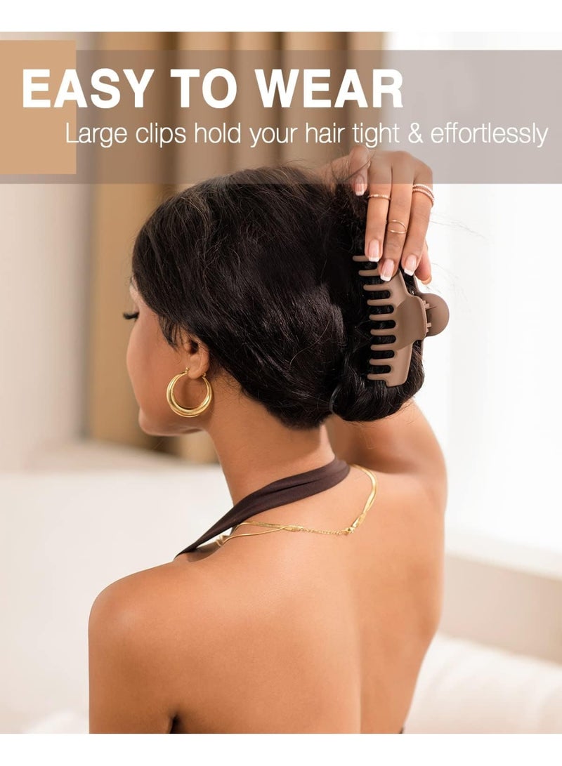 مشابك كبيرة متينة مات محايدة معتقة بنمط التسعينيات للشعر الرفيع والمجعد والسميك، 4 قطع L (لون كريمي وبيج وكاكي وبني غامق) - Image 4