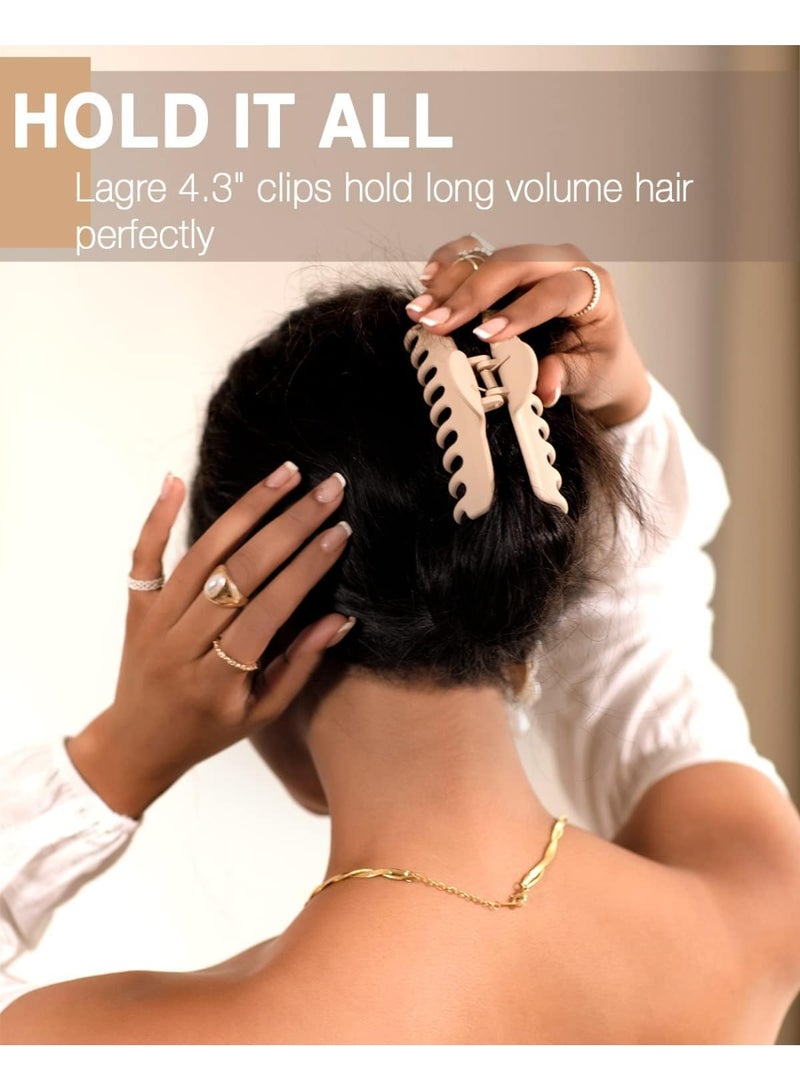 مشابك كبيرة متينة مات محايدة معتقة بنمط التسعينيات للشعر الرفيع والمجعد والسميك، 4 قطع L (لون كريمي وبيج وكاكي وبني غامق) - Image 3