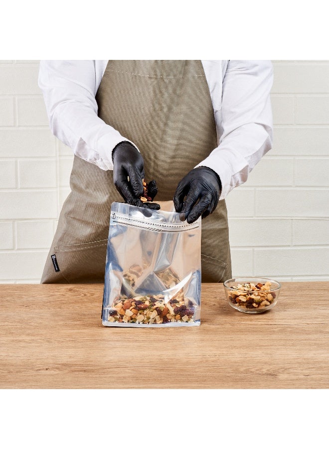Restaurantware Bag Tek 9.4 X 7.5 X 2.8 Inch Large Snack Bags, 100 Food Storage Heat Seal Bags - Resealable, With Clear Window, Black PET Zipper Lock Pouches, No Messy Spills, With Durable Design - Image 5