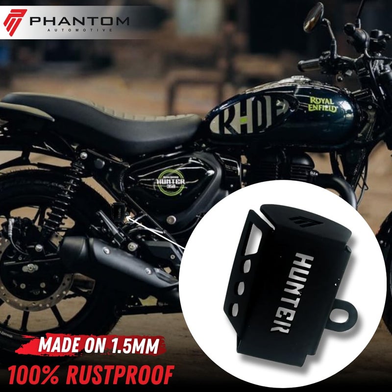 Phantom Rear Disk Brake Fluid Master Cylinder Guard for Royal&Enfield Hunter 350 | Rear Oil Cap 350 | Aluminum Brake Reservoir Cover | Durable & Corrosion Resistant | Easy Installation (Black) - Image 2