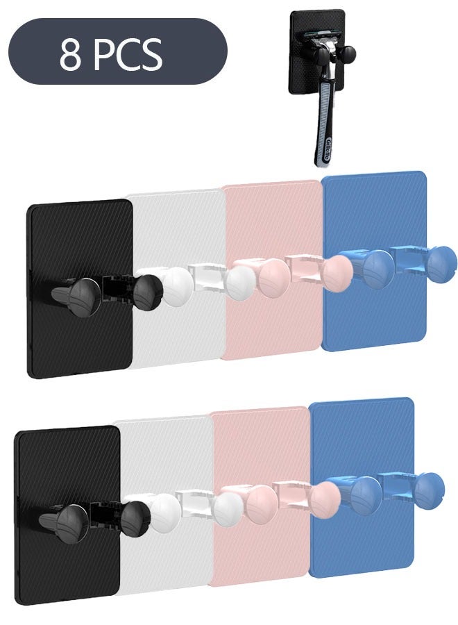 حامل حلاقة 8 قطع للاستحمام ، حامل حلاقة مثبت على الحائط ، حاملات ذاتية اللصق خطافات للحمامات مكتب منزلي - Image 1