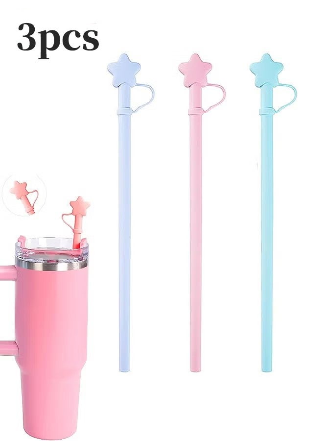 واي جيه 3 قطع استبدال قشور السيليكون الطويلة مع شكل نجمة غطاء القش، قشور السيليكون القابلة لإعادة الاستخدام، لملحقات ستانلي تمبلر - Image 1