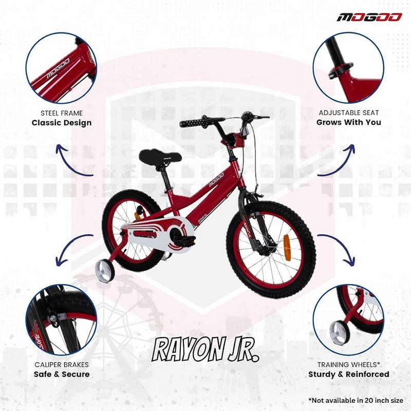Mogoo Rayon Kids Road Bike For 2-10 Years Old Girls & Boys, Adjustable Seat, Handbrake, Reflectors, Lightweight, Gift For Kids, 12/14/16 Inch Bicycle with Training Wheels, 20-Inch with Kickstand - Image 3