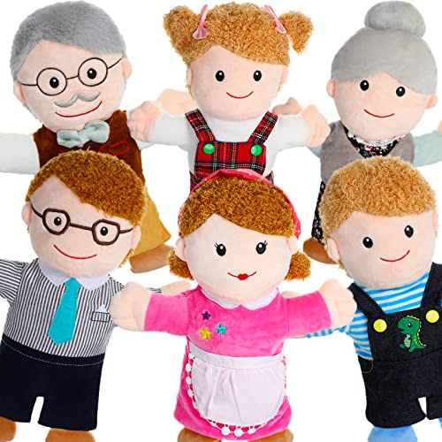 Civaner 6 Pieces Hand Puppet Set 11.8 Inch Family Members Puppets Theater Mother, Father, Son, Daughter and Grandparents for Storytelling, Teaching, Preschool, Role Play(Basic Style) - Image 1