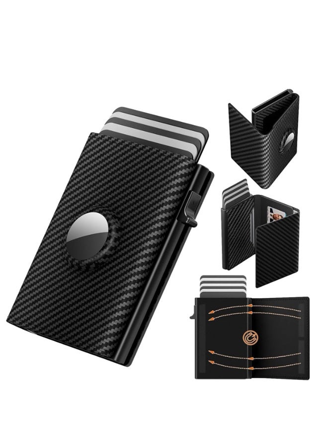 Mens Wallet Card Holder for AirTag, Smart Magnetic leather wallet for Apple Air Tag, Mens Wallet with RFID Blocking, Slim, Carbon Fiber Texture, 9-14 Card Capacity | ID Window | Cash Slot  - Image 1