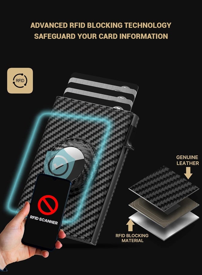 Mens Wallet Card Holder for AirTag, Smart Magnetic leather wallet for Apple Air Tag, Mens Wallet with RFID Blocking, Slim, Carbon Fiber Texture, 9-14 Card Capacity | ID Window | Cash Slot  - Image 4
