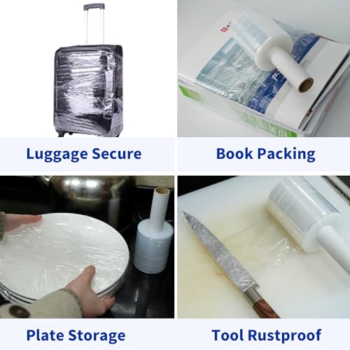 TAPEBEAR Stretch Wrap Film 4" x 1000Ft Shrink Wrap Roll with Handle, 60 Gauge Thick Durable Self-Adhering Clear Plastic Wrap Industrial Strength Pallet Shrink for Moving, Packing - Image 3
