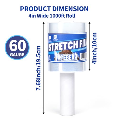 TAPEBEAR Stretch Wrap Film 4" x 1000Ft Shrink Wrap Roll with Handle, 60 Gauge Thick Durable Self-Adhering Clear Plastic Wrap Industrial Strength Pallet Shrink for Moving, Packing - Image 2