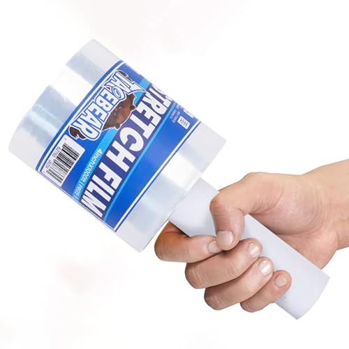 TAPEBEAR Stretch Wrap Film 4" x 1000Ft Shrink Wrap Roll with Handle, 60 Gauge Thick Durable Self-Adhering Clear Plastic Wrap Industrial Strength Pallet Shrink for Moving, Packing - Image 1