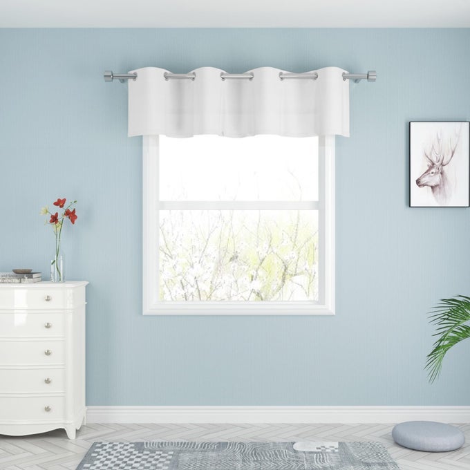 WHITE VALANCE CURTAINS 18 INCHES LONG LINEN TEXTURED CURTAIN VALANCE TOPPERS KITCHEN SHORT SMALL MINI CABINET CARAVAN LIVING ROOM BEDROOM WINDOW CURTAIN VALANCES 1 PANEL GROMMET TOP