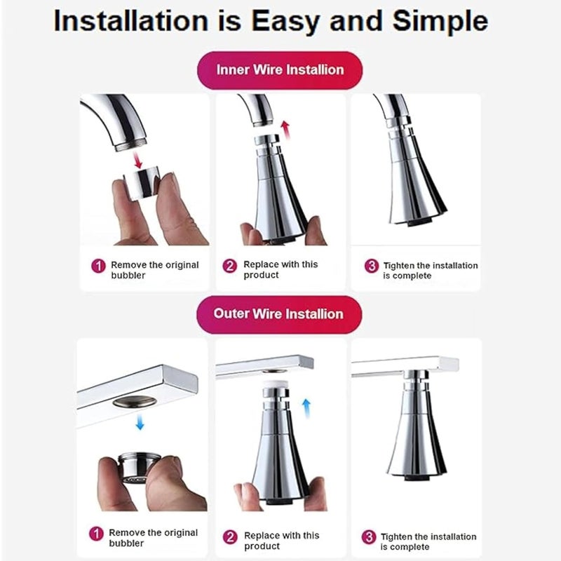 GJROAD Faucet E 12cm ABS 360 Degree Revolution Health Faucet Double Mode Water Saving Faucet Expander Silver Chrome Finish Pack of 1 Long - Image 5