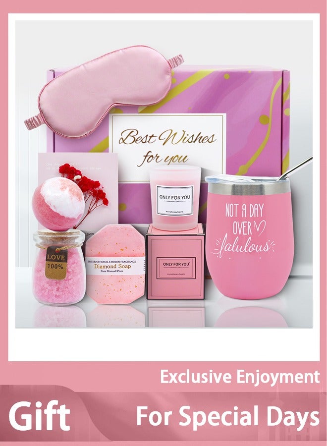 Arabest Valentine Gifts for Her Luxury Rose Spa Basket,8-in-1 Care Package with 12oz Pink Egg Cup, Bath Salts, Diamond Soap, Soy Candle, Eid Gifts for Women Sister - Halal Beauty Gifts Set (Saudi Approved) - Image 1