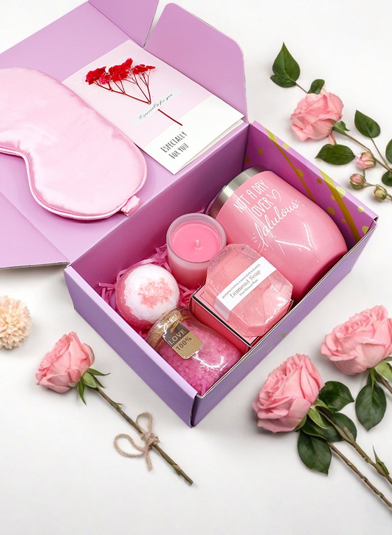 Arabest Valentine Gifts for Her Luxury Rose Spa Basket,8-in-1 Care Package with 12oz Pink Egg Cup, Bath Salts, Diamond Soap, Soy Candle, Eid Gifts for Women Sister - Halal Beauty Gifts Set (Saudi Approved) - Image 4