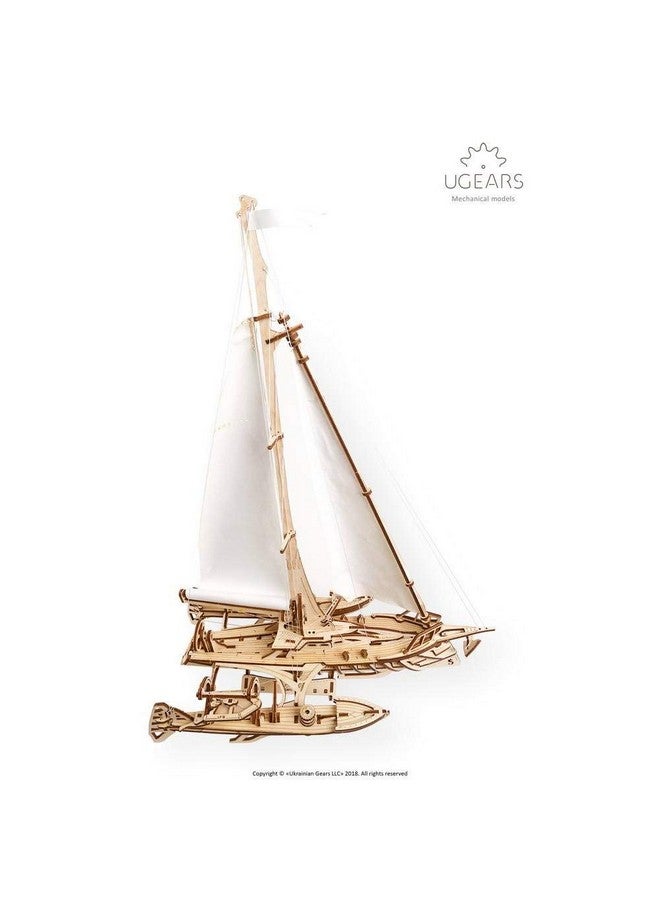 UGears Trimaran Merihobus 3D Puzzle Ship | Antique Home Decor Ship 3D Wooden Puzzles for Adults | STEM Learning DIY Kits for Adults | Antique Wooden Sailing Projects | Decorative Ship for Living Room - Image 5