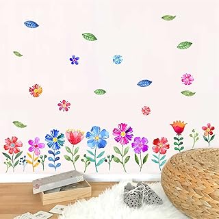 Easu Watercolor Flowers Wall Decals Floral Garden Wall Decals Peel and Stick Wall Decals Leaves Wall Decal Kids Baby - Image 1