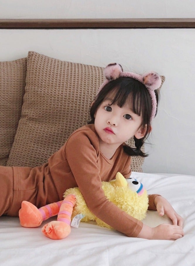 طقم ملابس داخلية حرارية للأطفال بلون سادة، قطع علوية وسفلية ناعمة، طقم بيجامات ناعمة للأطفال - Image 2