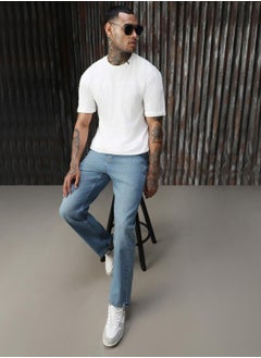 HIGH STAR Men's Indigo 100% Cotton Distressed Jeans  - Image 1