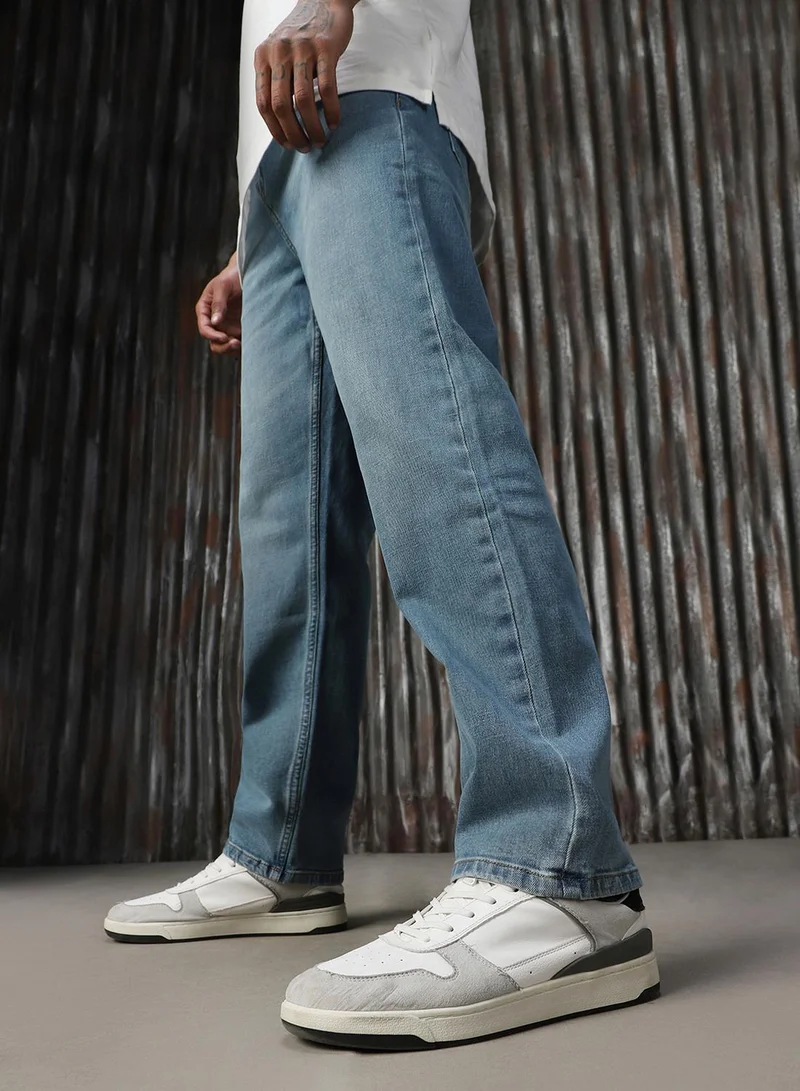 HIGH STAR Men's Indigo 100% Cotton Distressed Jeans