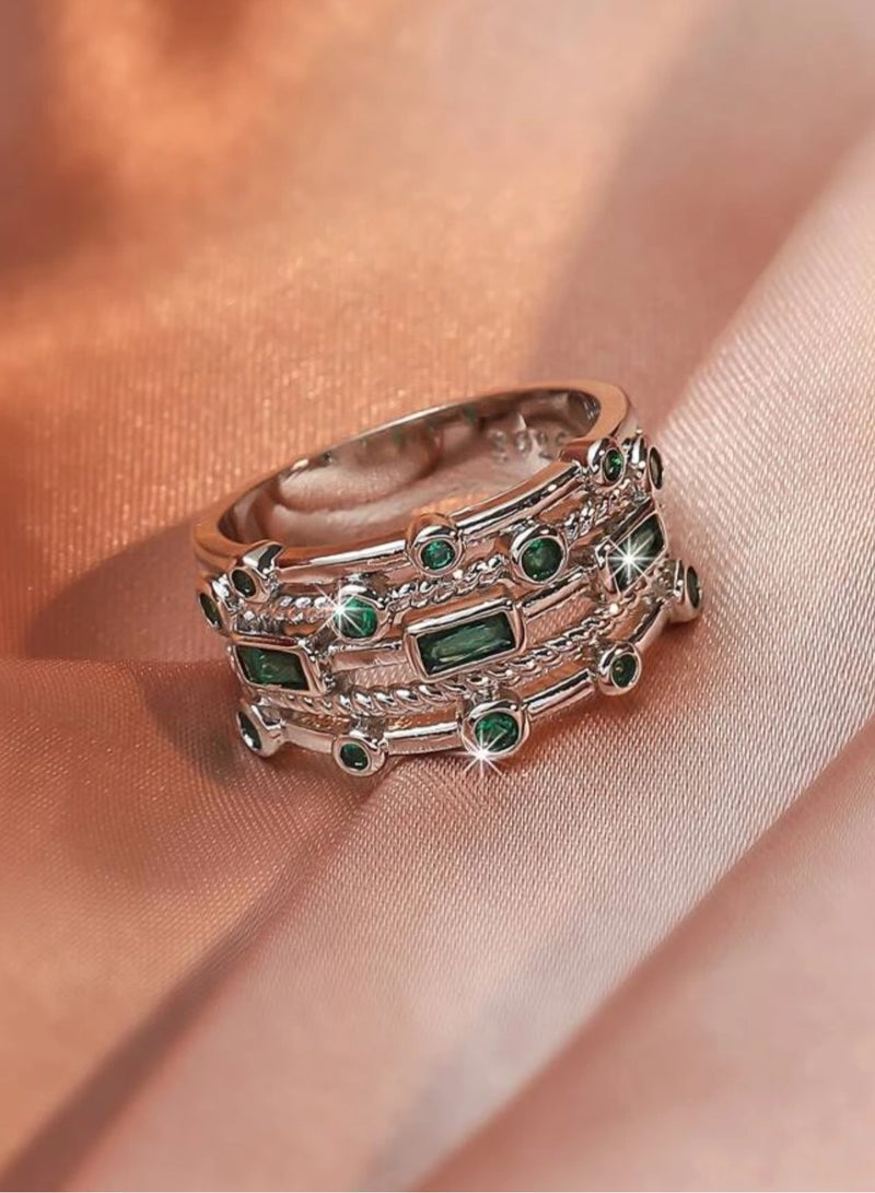 sixtyfour Elegant Silver Plated Cubic Zirconia Ring For Women Size 9 - Image 1