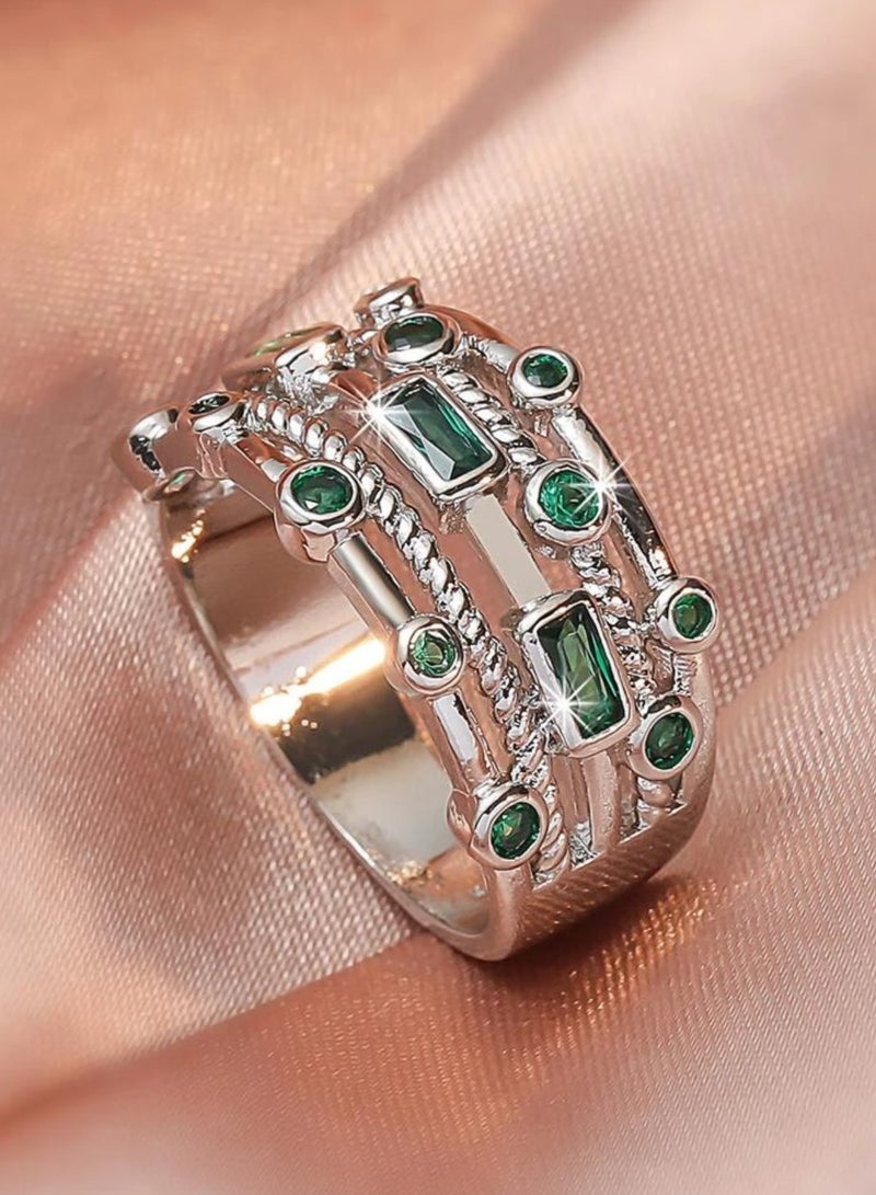 sixtyfour Elegant Silver Plated Cubic Zirconia Ring For Women Size 9 - Image 3