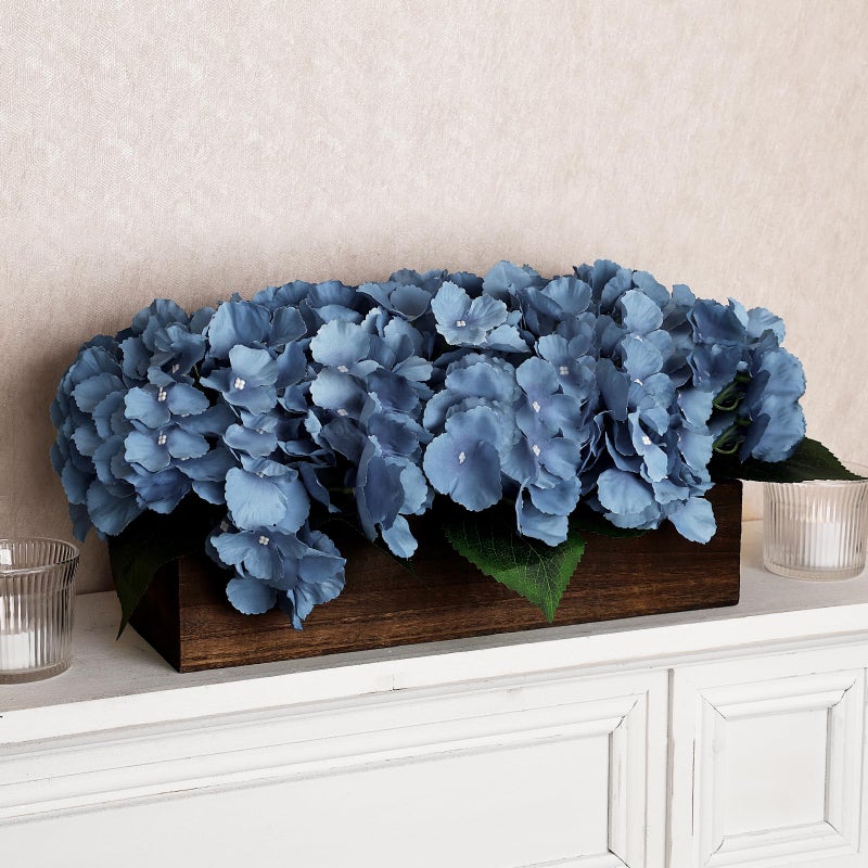 Scawim Pre-made Flower Table Centerpiece, Artificial Hydrangea Arrangements Centerpieces Fake Flowers Decor Wood Tray with Faux Flower Wedding Bouquets Room Kitchen Farmhouse Indoor Office Party(Blue) - Image 5
