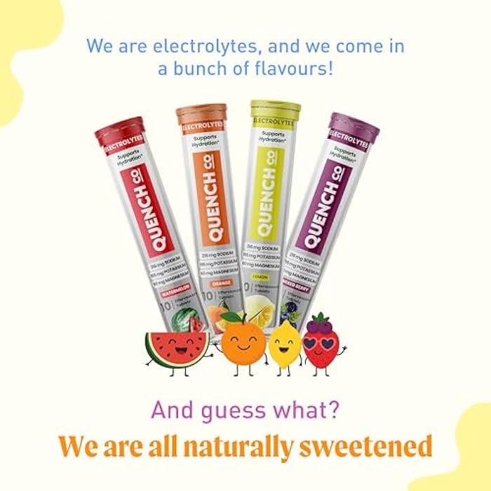 Quench Electrolyte Tablets 40 Count Instant Hydration, Electrolytes, Fasting Electrolytes No Sugar for Optimal Hydration Support Not Powder - Watermelon, Orange, Mixed Berry, Lemon Flavors - Image 4
