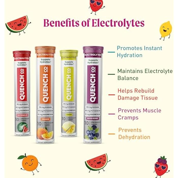 Quench Electrolyte Tablets 40 Count Instant Hydration, Electrolytes, Fasting Electrolytes No Sugar for Optimal Hydration Support Not Powder - Watermelon, Orange, Mixed Berry, Lemon Flavors - Image 5