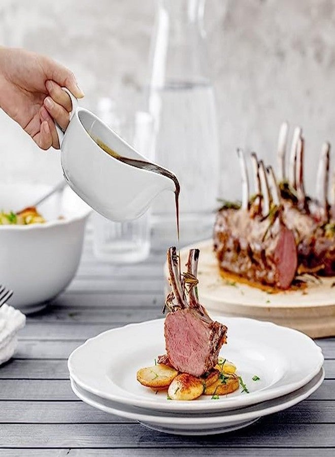 Qlans Gravy Boat With Ladle and Saucer 17 Oz,Ceramic Sauce Boat with Tray for Salad Dressings Milk,Warming Sauces,Creamer,Broth,Black Pepper,White (1 PCS New Gravy Boat With Ladle and Saucer) - Image 3